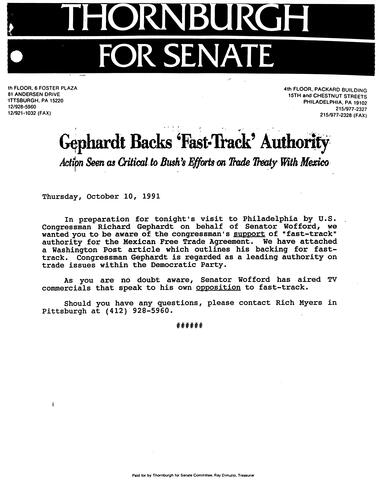 Gephardt Backs "Fast-Track" Authority