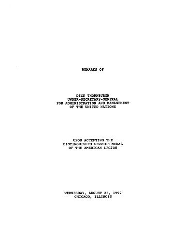 Remarks upon Accepting the Distinguished Service Medal of the American Legion, Chicago, IL
