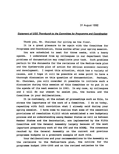 Statement to the Committee for Programme and Coordination (CPC), New York, NY