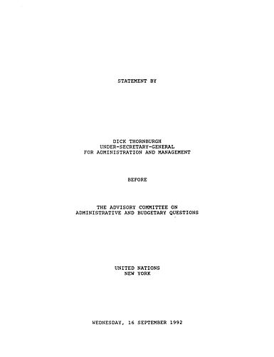 Statement before the Advisory Committee on Administrative and Budgetary Questions, New York, NY