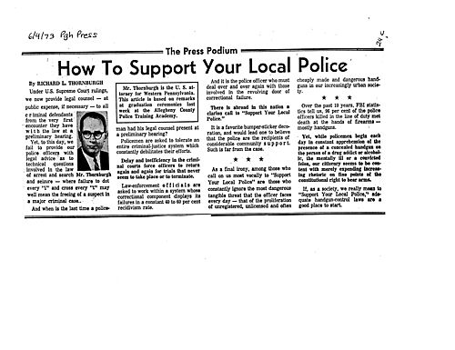 "How to Support Your Local Police," Pittsburgh Press