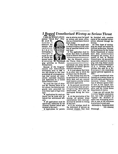 "I Regard Unauthorized Wiretap as Serious Threat," Pittsburgh Post-Gazette,