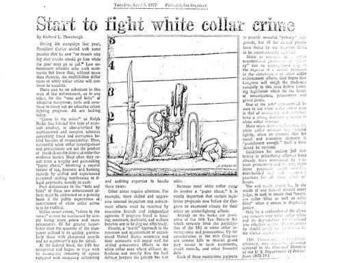 "Start to Fight White Collar Crime," Philadelphia Inquirer