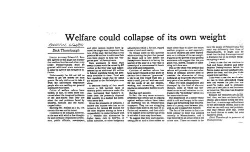 "Welfare Could Collapse of its own Weight," Philadelphia Inquirer
