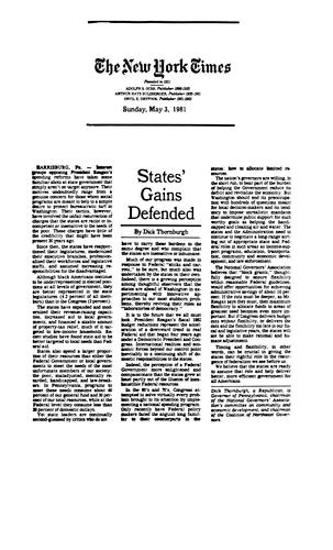 "State Gains Defended," New York Times