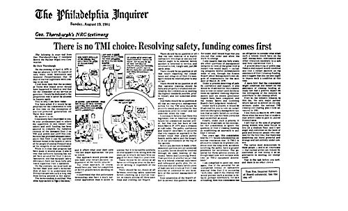 "There is not TMI Choice: Resolving Safety, Funding Comes First," NRC Testimony, Philadelphia Inquirer