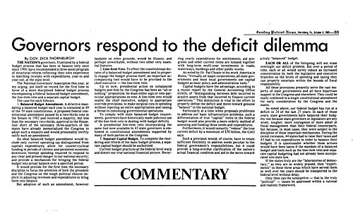 "Governors respond to the deficit dilemma," Harrisburg Patiot News