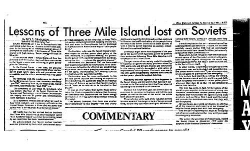 "Lesson TMI Lost on Soviets," Harrisburg Patriot