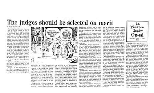 "The Judges Should be Selected on Merit," Philadelphia Inquirer