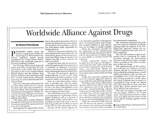 "Worldwide Alliance Against Drugs," The Christian Science Monitor