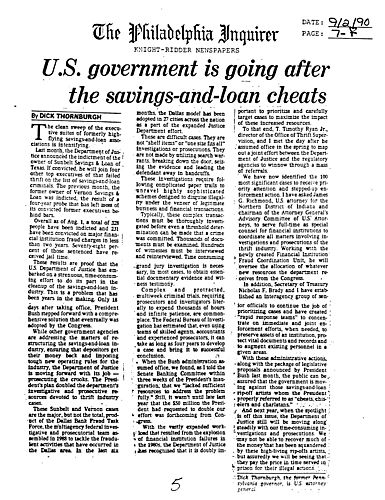 "U.S. Government is Going After the Savings and Loans Cheats," Philadelphia Inquirer