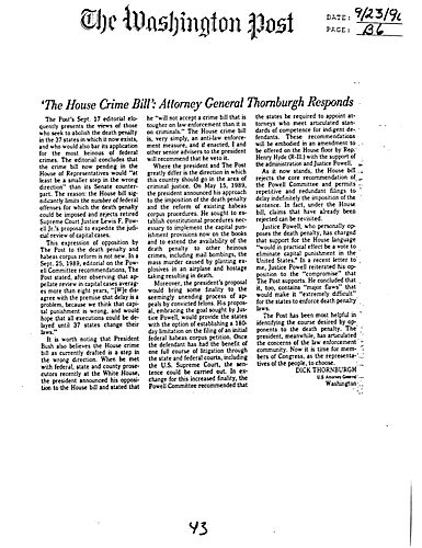"The House Crime Bill': Attorney General Thornburgh Responds," Washington Post