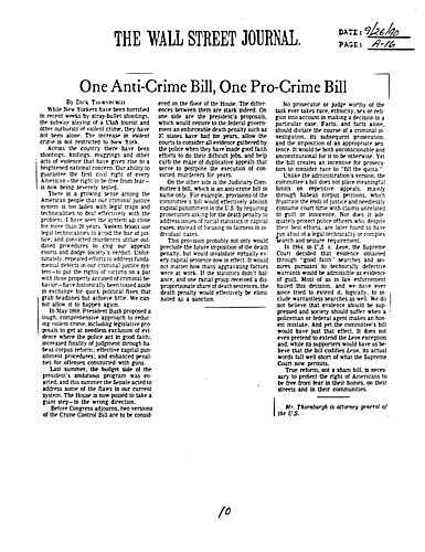 "One Anti-Crime Bill, One Pro-Crime Bill," Wall Street Journal