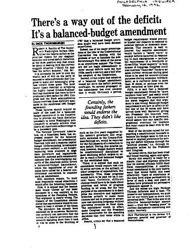 "There's a Way Out of the Deficit: It's a Balanced Budget Amendment," Philadelphia Inquirer
