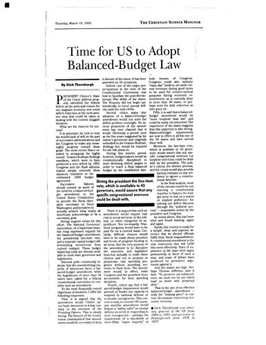 "Time for US to Adopt Balanced-Budget Law," Christian Science Monitor