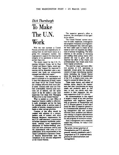 "To Make the U.N. Work," Washington Post