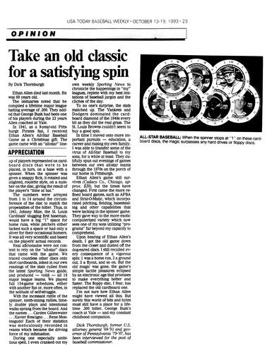 "Take an Old Classic for a Satisfying Spin," USA Today Baseball Weekly