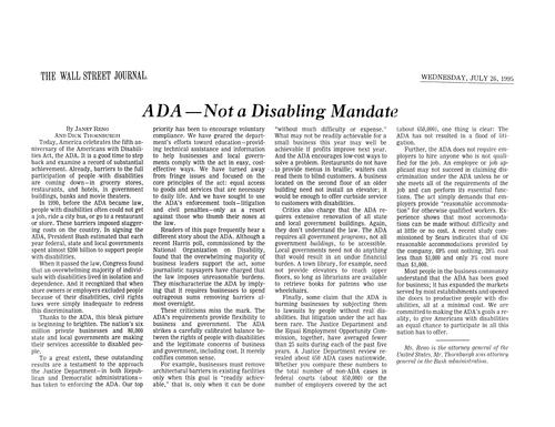 "ADA - - Not a Disabling Mandate," by Janet Reno and Dick Thornburgh, Wall Street Journal