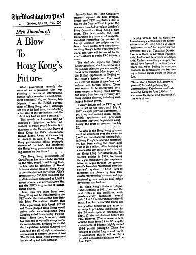 "A Blow to Hong Kong's Future," Washington Post