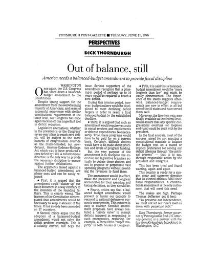 "Out of Balance, Still," Pittsburgh Post-Gazette