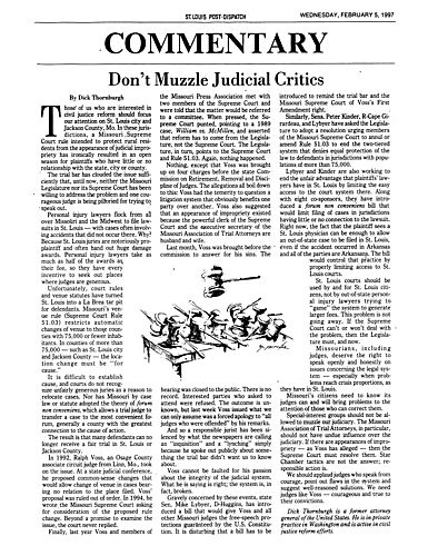 "Don't Muzzle Judicial Critics," St. Louis Post-Dispatch