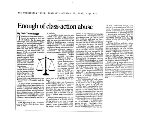 "Enough of Class-Action Abuse," Washington Times