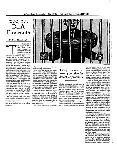 "Sue, but Don't Prosecute," New York Times