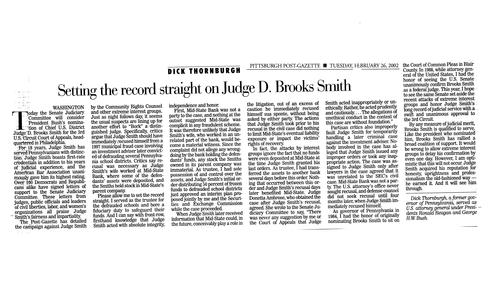"Setting the Record Straight on Judge D. Brooks Smith," Pittsburgh Post-Gazette