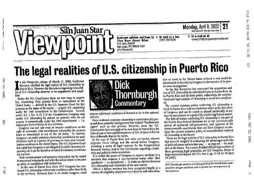 "The legal realities of U.S. citizenship in Puerto Rico," San Juan Star