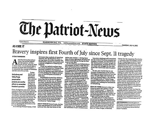 "Bravery inspires first Fourth of July since Sept. 11 tragedy," Harrisburg Patroit-News