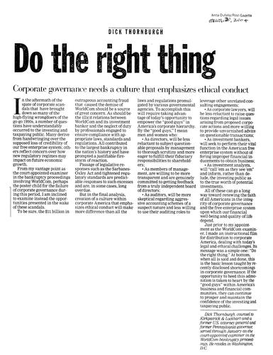 "Do the Right Thing," Pittsburgh Post-Gazette