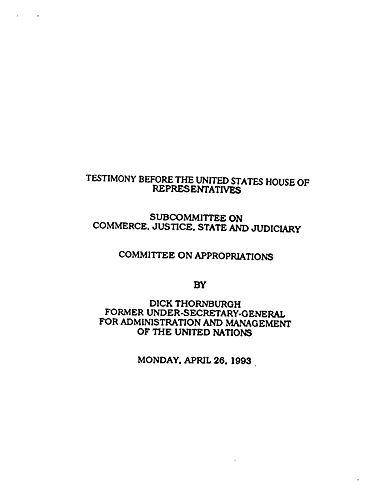 Testimony before the United States House of Representatives Subcommittee on Commerce, Justice, State and Judiciary, Committee on Appropriations, Washington, DC