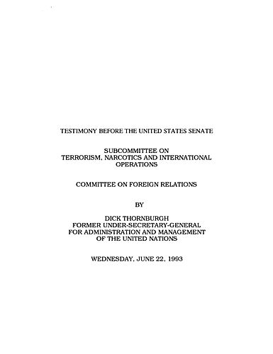 Testimony before the United States Senate Subcommittee on Terrorism, Narcotics, and International Operations, Committee on Foreign Relations, Washington, DC