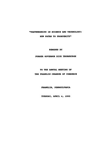 "Partnerships in Science and Technology: New Paths to Prosperity," Annual Meeting of Franklin Chamber of Commerce, Franklin, PA