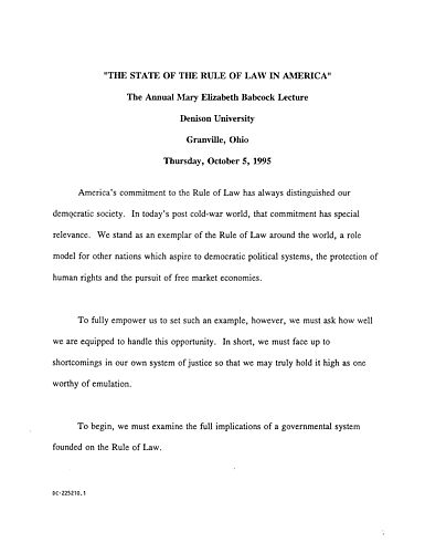 "The State of the Rule of Law in America," Annual Mary Elizabeth Babcock Lecture, Denison University, Granville, OH