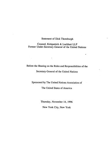 Statement before the Hearing on the Roles and Responsibilities of the Secretary-General of the United Nations, United Nations Association of the United States of America, New York, NY