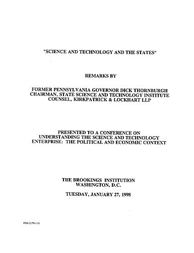 "Science and Technology and the States," Conference on Understanding the Science and Technology Enterprise: the Political and Economic Context, Brookings Institution, Washington, DC