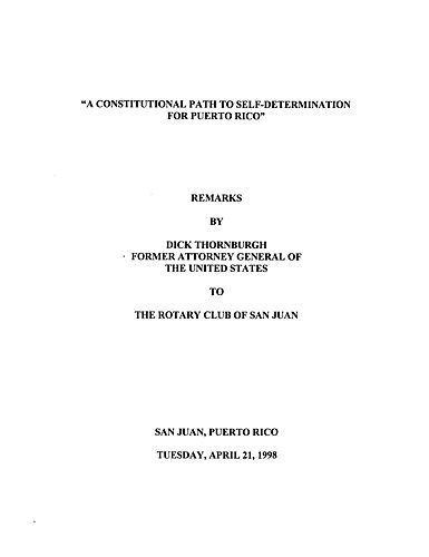 "Constitutional Path to Self-Determination for Puerto Rico," Rotary Club of San Jan, San Juan, Puerto Rico