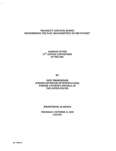 "Disability and Civil Rights: Remembering the Past, Recommitting to the Future," 51st Annual Convention of the ARC, Birmingham, AL