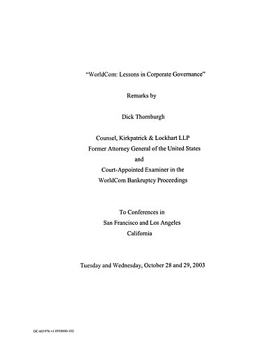 "WorldCom: Lessons in Corporate Governance," Conferences in San Francisco and Los Angeles, CA