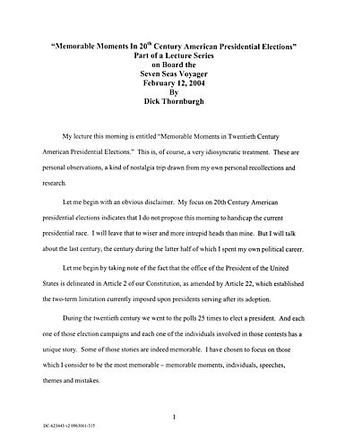 "Memorable Moments in 20th Century American Presidential Elections," Lecture Series Aboard Seven Seas Voyager