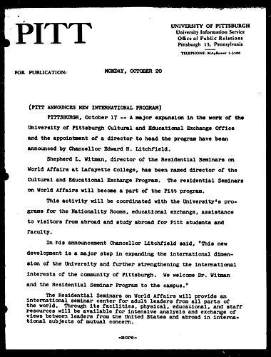 Pitt Announces New International Program