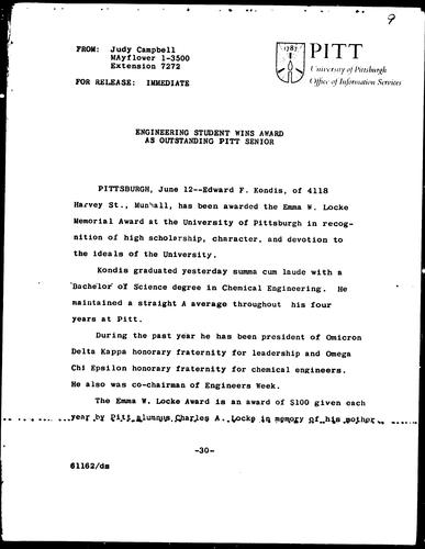 Engineering Student Wins Award As Outstanding Pitt Senior