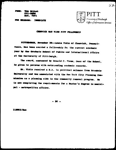 Cheswick Man Wins Pitt Fellowship