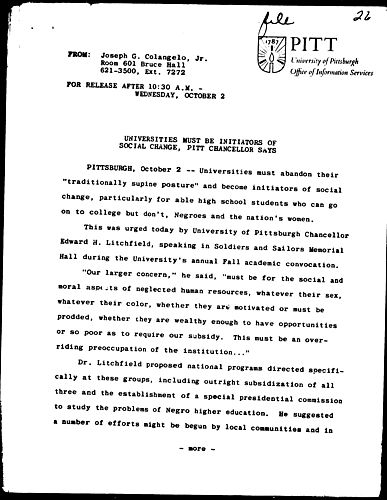 Universities Must Be Initiators Of Social Change, Pitt Chancellor Says