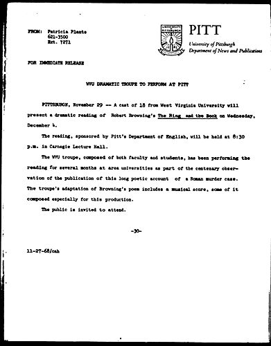 WVU Dramatic Troupe To Perform At PItt