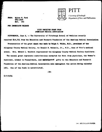 Pitt Receives Grant From American Medical Association