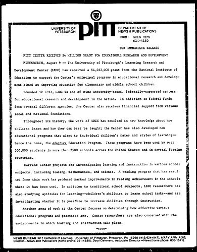 Pitt Center Receives $4 Million Grant For Educational Research And Development