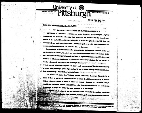 Pitt Telescope Centerpiece Of Manned Space Station