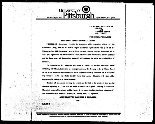 Insurance Leader To Speak At Pitt